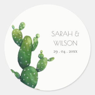 Sticker Rond Élégant minimal Poted Cactus Green Foliage