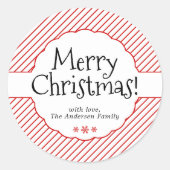 Sticker Rond Élégant minimal Sucre de canne rouge rayures typog (Devant)