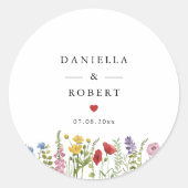 Sticker Rond Elegant Minimalist Whimsical Wildflower Wedding (Devant)