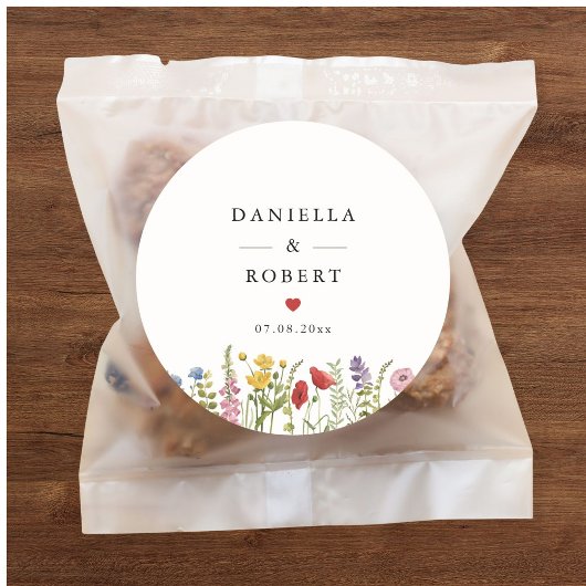 Sticker Rond Elegant Minimalist Whimsical Wildflower Wedding