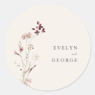 Sticker Rond Élégant minimaliste Boho Mariage Floral