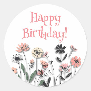 Sticker Rond Élégant minimaliste Fleur sauvage