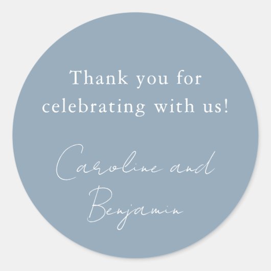 Sticker Rond Élégant minimaliste Mariage Dusty Merci bleu (Devant)