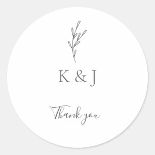 Sticker Rond Élégant minimaliste Merci Mariage Monogram Chic