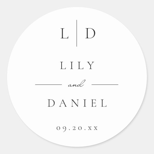 Sticker Rond Élégant minimaliste moderne Monogramme Mariage Fav (Devant)