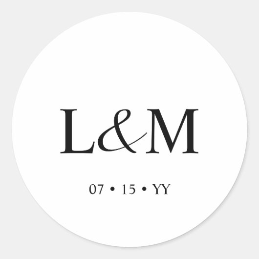 Sticker Rond Élégant minimaliste Monogramme Mariage blanc (Devant)