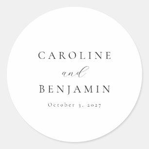 Sticker Rond Élégant minimaliste noir blanc Mariage de calligra