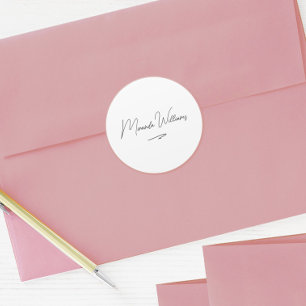 Sticker Rond Élégant minimaliste Nom personnalisé manuscrit bla