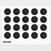 Sticker Rond Elégant minimaliste or et Mariage noir Merci (Feuille)