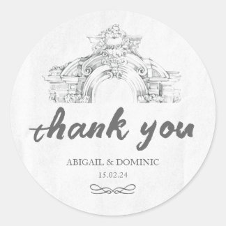Sticker Rond Élégant minimaliste romain moderne Merci Mariage