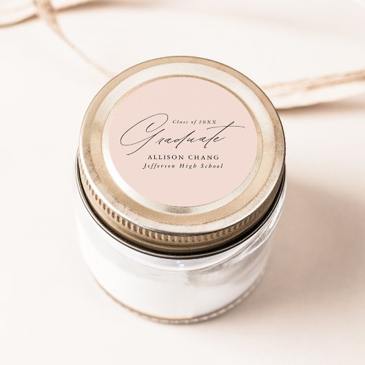 Sticker Rond Élégant minimaliste Script Blush Graduation