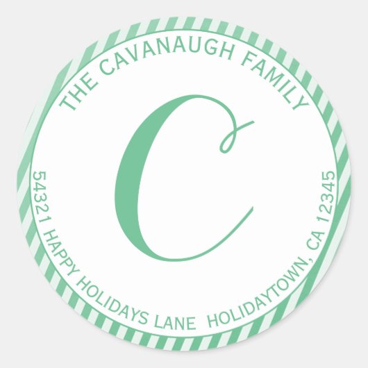 Sticker Rond Élégant Mint Argent Foil Stripe Monogramme Adresse (Devant)