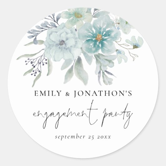 Sticker Rond Elégant Mist Turquoise Blue Floral (Devant)