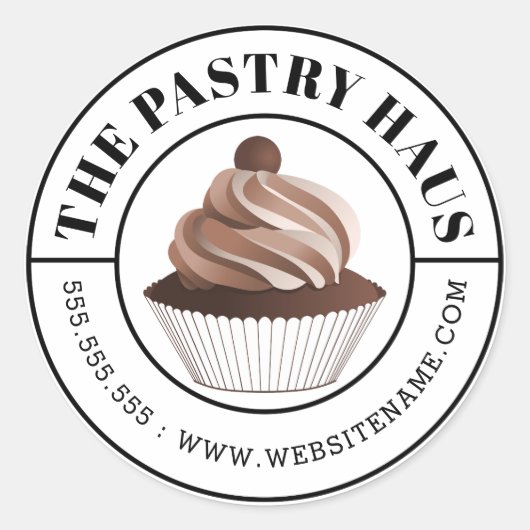 Sticker Rond Élégant Mocha Cupcake Texte courbe (Devant)