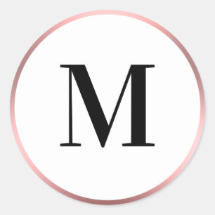 Sticker Rond Élégant Modèle de Monogramme noir et blanc rose
