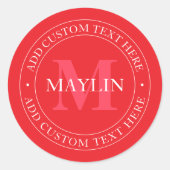 Sticker Rond Élégant Modèle de texte circulaire modifiable roug (Devant)