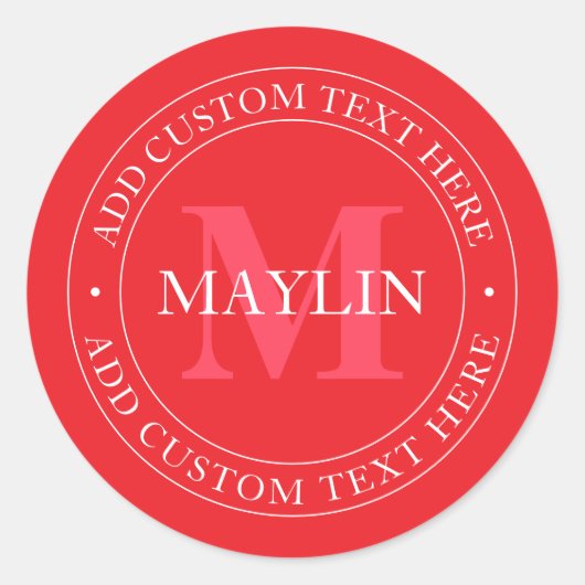 Sticker Rond Élégant Modèle de texte circulaire modifiable roug (Devant)