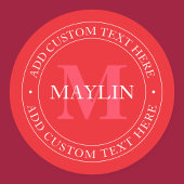 Sticker Rond Élégant Modèle de texte circulaire modifiable roug