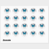 Sticker Rond Élégant Modèle Monarque Blue Butterfly Mariage (Feuille)