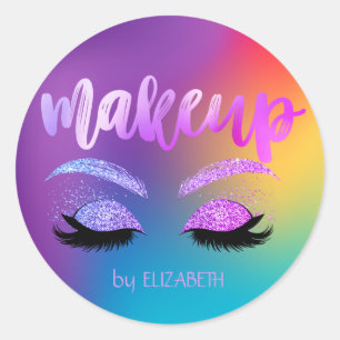 Sticker Rond Élégant Moder Girl Parties scintillant Lashes Holo