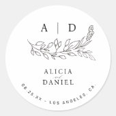 Sticker Rond Elegant modern black and white monogram wedding  (Devant)