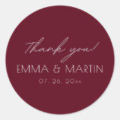Sticker Rond Elegant & modern Burgundy Thank you Wedding (Devant)