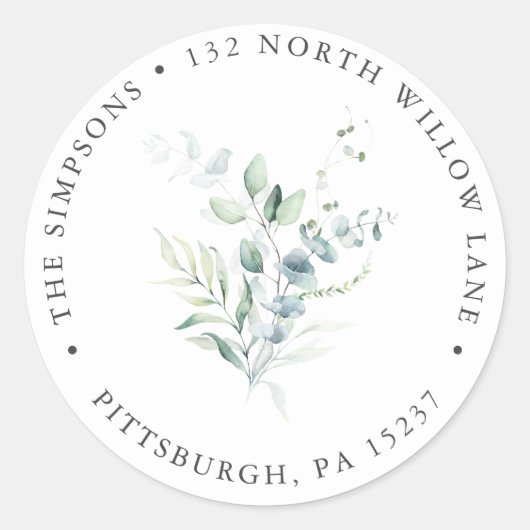 Sticker Rond Elegant Modern Eucalyptus Adresse de retour (Devant)