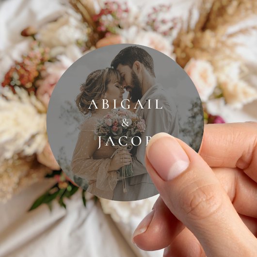 Sticker Rond Elegant Modern Photo Wedding