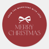 Sticker Rond Elegant modern red white bow Christmas holiday (Devant)