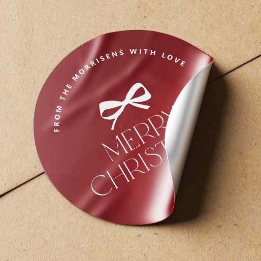 Sticker Rond Elegant modern red white bow Christmas holiday