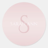 Sticker Rond Elégant moderne Blush Pink Ombre Nom et monogramme (Devant)