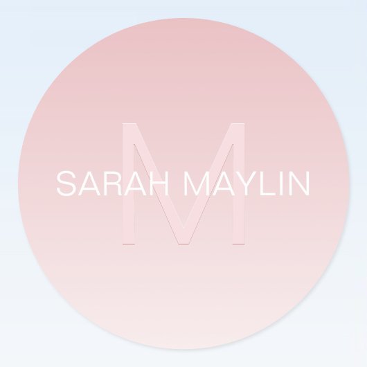 Sticker Rond Elégant moderne Blush Pink Ombre Nom et monogramme