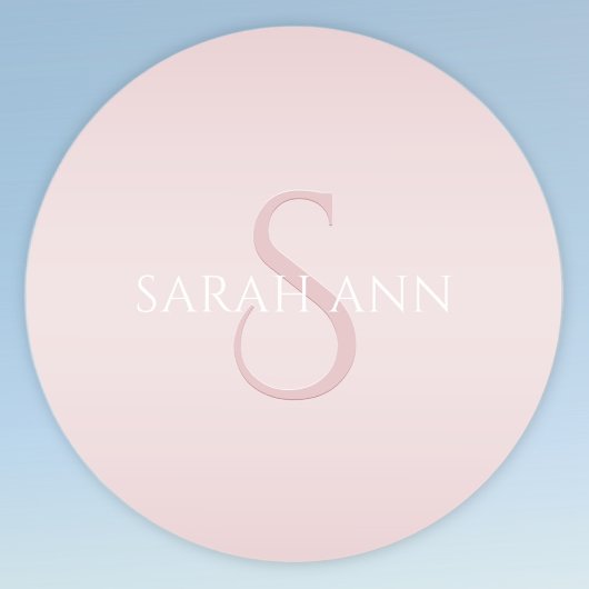 Sticker Rond Elégant moderne Blush Pink Ombre Nom et monogramme