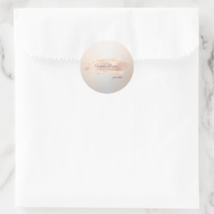 Sticker Rond Élégant Moderne, Chic Rose Gold Pinceau Stroke
