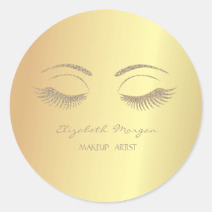 Sticker Rond Élégant Moderne Féminin, Faux Or, Faux Cils