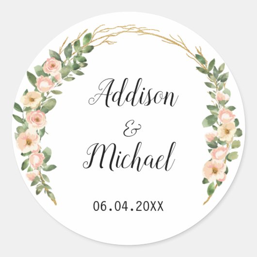 Sticker Rond Elegant Moderne Fleurs Arc de mariage (Devant)