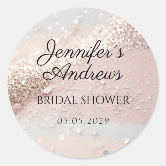 Sticker Rond Élégant, moderne, Glitter shower de mariage  (Devant)
