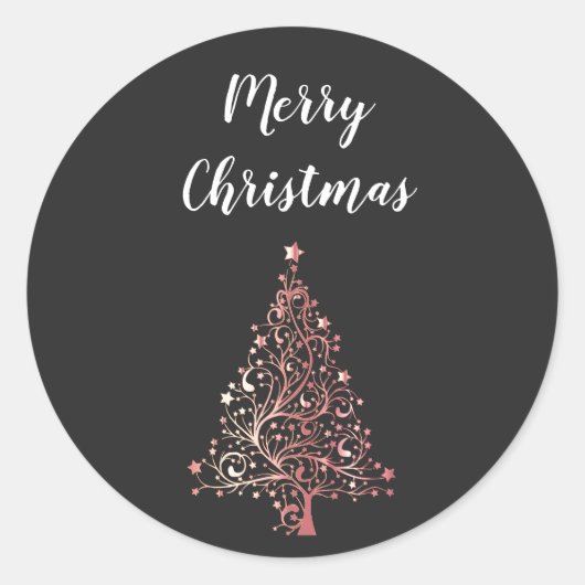 Sticker Rond élégant moderne Joyeux Noël rose or arbre (Devant)