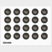 Sticker Rond Élégant Monogram Black Gold Floral Adresse de reto (Feuille)
