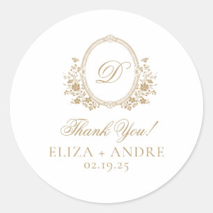 Sticker Rond Élégant Monogram Crest Mariage Classic Round