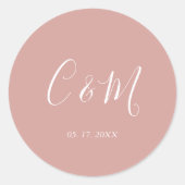Sticker Rond Élégant Monogram Dusty Rose Mariage (Devant)