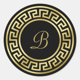 Sticker Rond Élégant Monogram Gold Parties scintillant grecque 