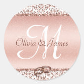 Sticker Rond Élégant Monogram Mariage Rose Gold (Devant)