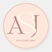 Sticker Rond Elegant Monogram Warm Pinkish Earth Tones Wedding (Devant)