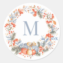 Elegant Monogram Wreath Dusty Blue Modern