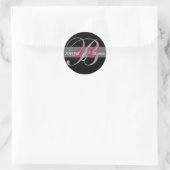 Sticker Rond Elégant monogramme blanc noir Fuchsia Mariage Seal (Sac)