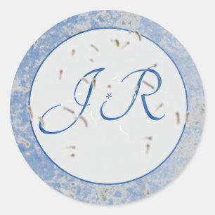 Sticker Rond Élégant Monogramme bleu et gris