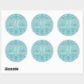 Sticker Rond Elégant Monogramme Bleu Mariage damassé Seal (Feuille)