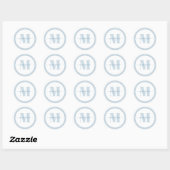 Sticker Rond Élégant Monogramme bleu Simple minimaliste personn (Feuille)