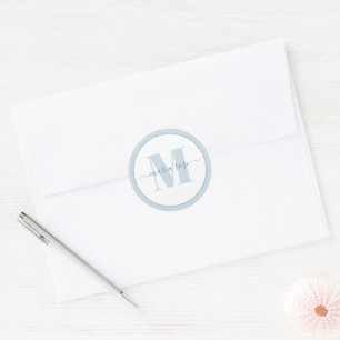 Sticker Rond Élégant Monogramme bleu Simple minimaliste personn